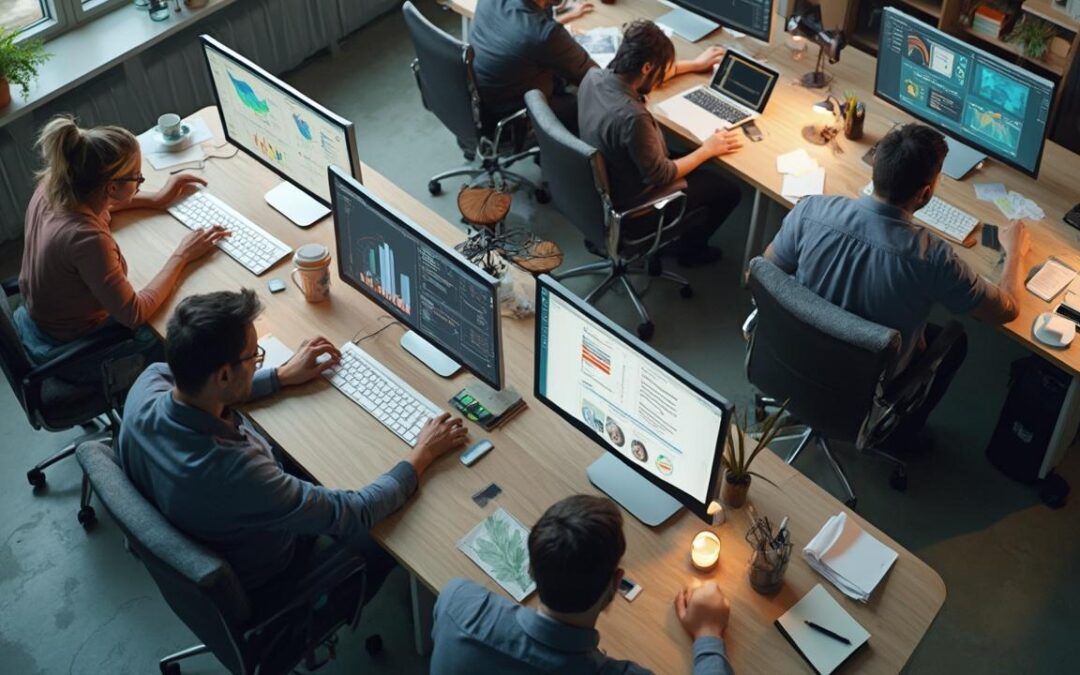 Groupe de personnes travaillant sur des ordinateurs dans un espace de bureau